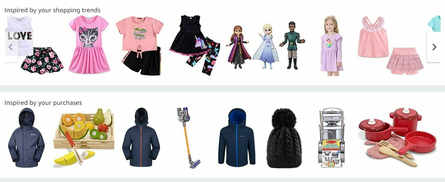 list of product recommendations "inspired by" Amazon